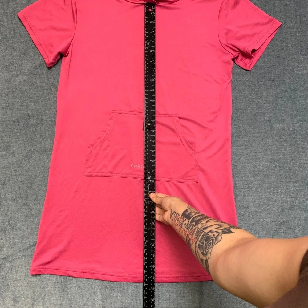 Spyder Swimsuit Cover Up Girls XL Pink Stretch Hood Short Sleeve Beach Swimwear